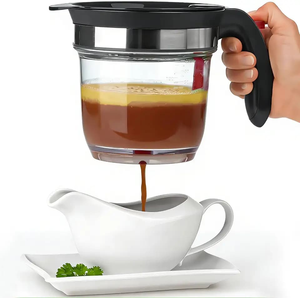 IVYHOME Fat Separator for cooking, 4 Cups Plastic Fat Strainers with Bottom Release, Gravy Grease Separator, Soup Oil Separator Measuring Cup
