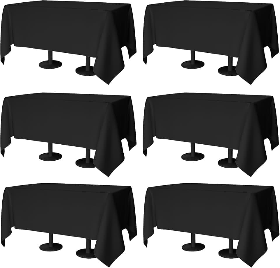 70x120 Table Cloth - 6 Pack Rectangular Black Washable Stain and Wrinkle Resistant Polyester Table Cover for Dining Tables, Various Parties and Camping (Black)