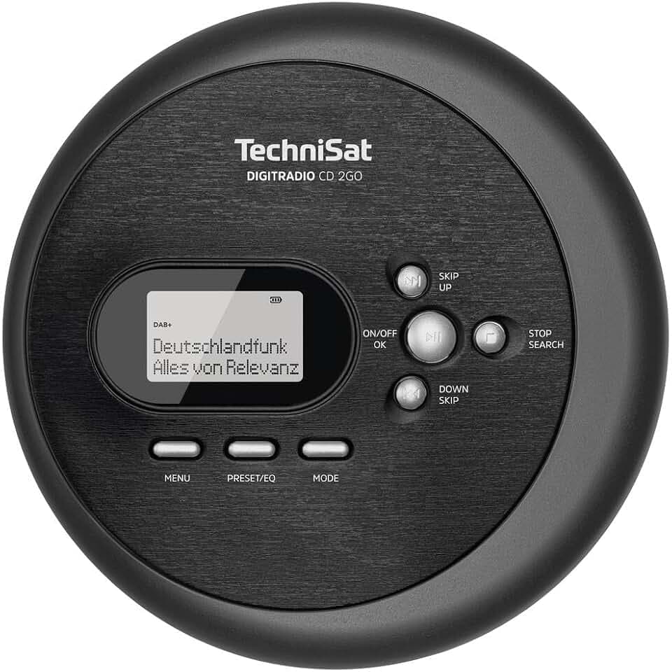 TechniSat DIGITRADIO CD 2GO BT - portabler CD-Player mit 2 Akku (Discman, mit MP3 Resume-Funktion, Bluetooth, ASP, Kopfhörer mit integrierter Antenne, DAB+/UKW Empfang, Equalizer, Favoritenspeicher)