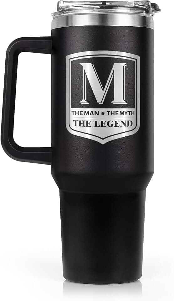 Leebbsin Gifts for Men, Initial 40oz Tumbler with Handle Straw Lid