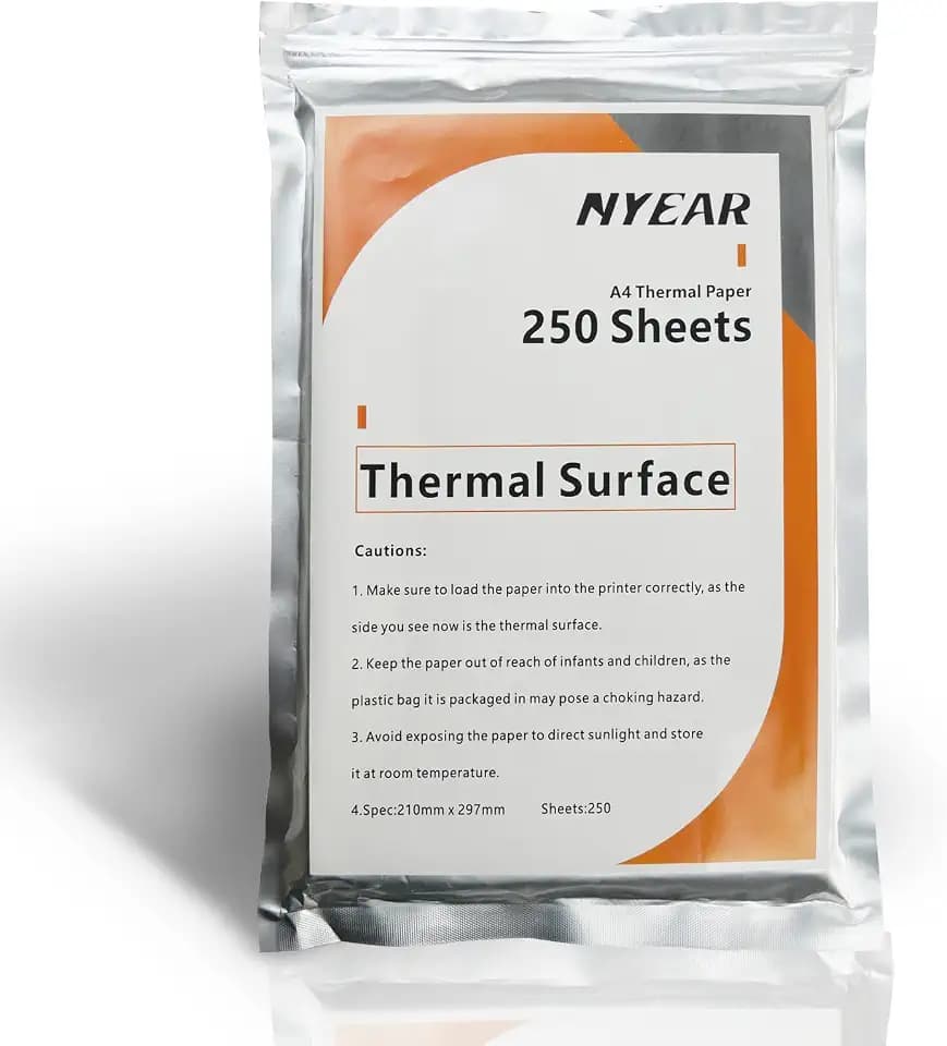 NYEAR A4 Thermal Paper 250 Sheet (210mm/8.27"x 11.7") for portable thermal printer,whiter thicker brighter and the font is clearer to make the printing quality better