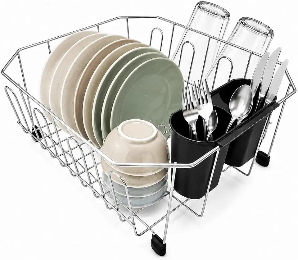 Small in Sink Dish Drying Rack, Stainless Steel Drainer, 13.4" x 11.6"