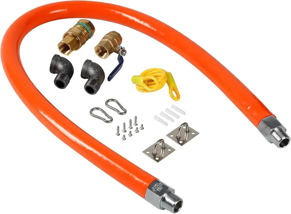 48" Commercial Gas Hose Safety Connector Kit with 2 Elbows, Quick Disconnect-3/4, Flexible Gas Line,Brass Valve, Restraining Devices for Kitchen Equipment and Power Generator