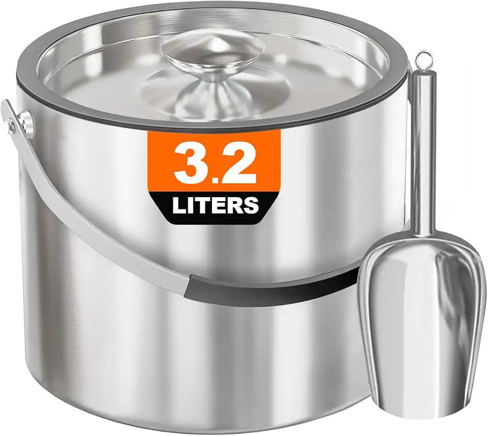 3.2L/3.4Qt Modern Insulated Ice Bucket with Lid, Scoop