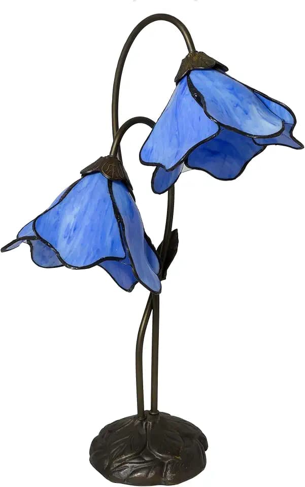 Dale Tiffany TT12147 Poelking 2-Light Blue Lily Table Lamp, Bronze