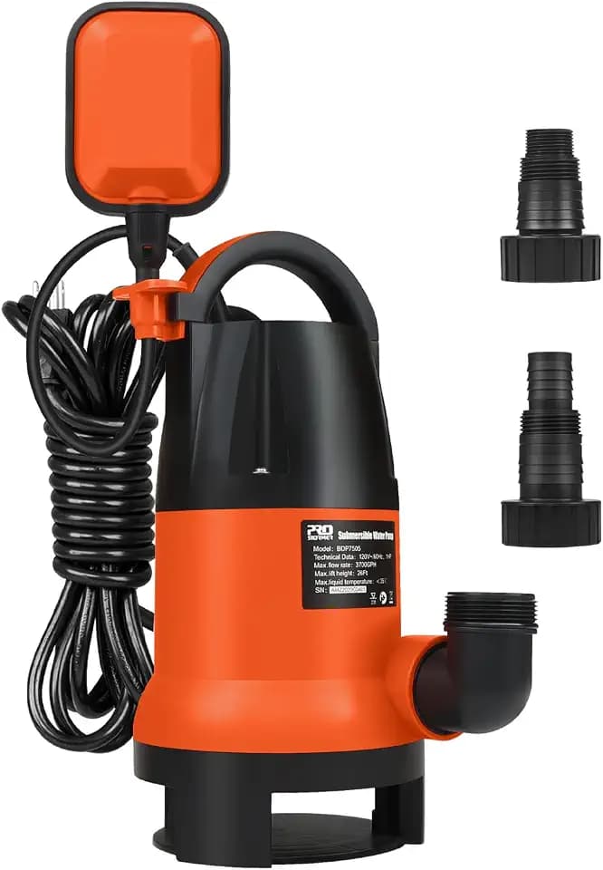 Prostormer 1HP 3700GPH Submersible Sump Pump with Automatic Float Switch
