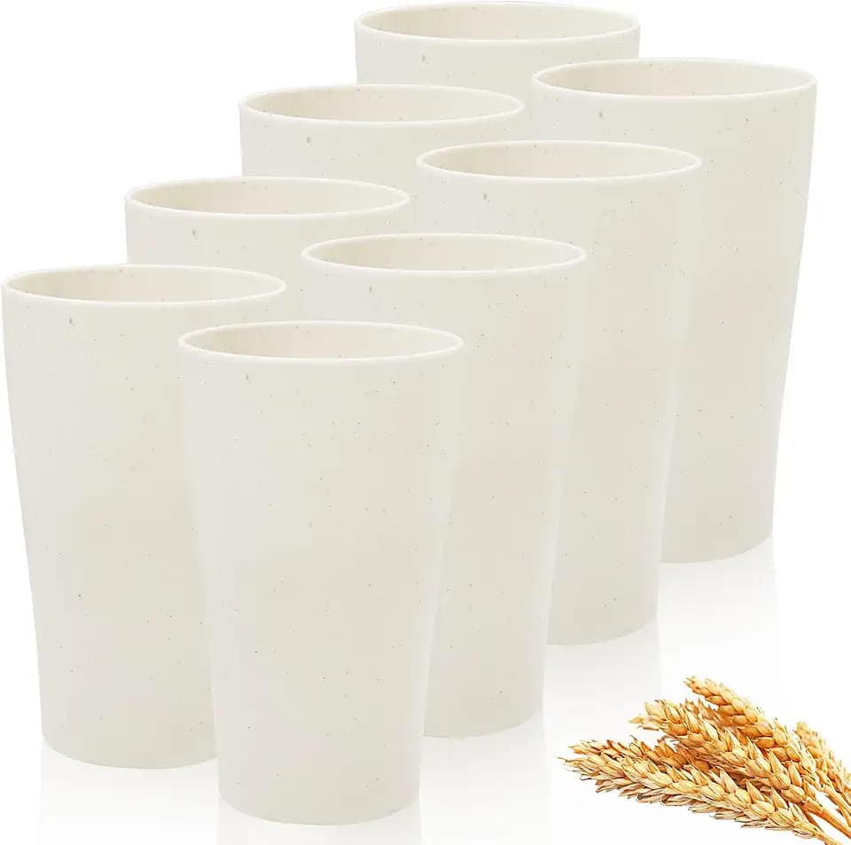 ejonirinjonir 8 Pack Unbreakable Beige Wheat Straw Cups for Kitchen 15oz