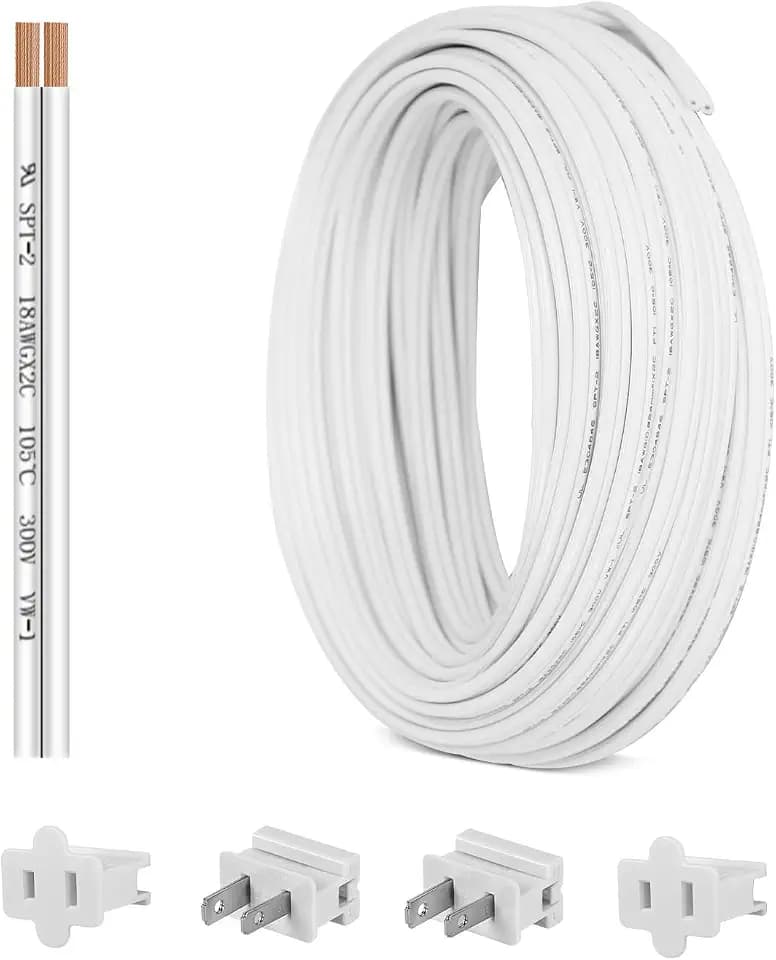 18 Gauge SPT-2 Wire 50FT, UL Listed 18 AWG 2 Conductor Zip Cord Hookup