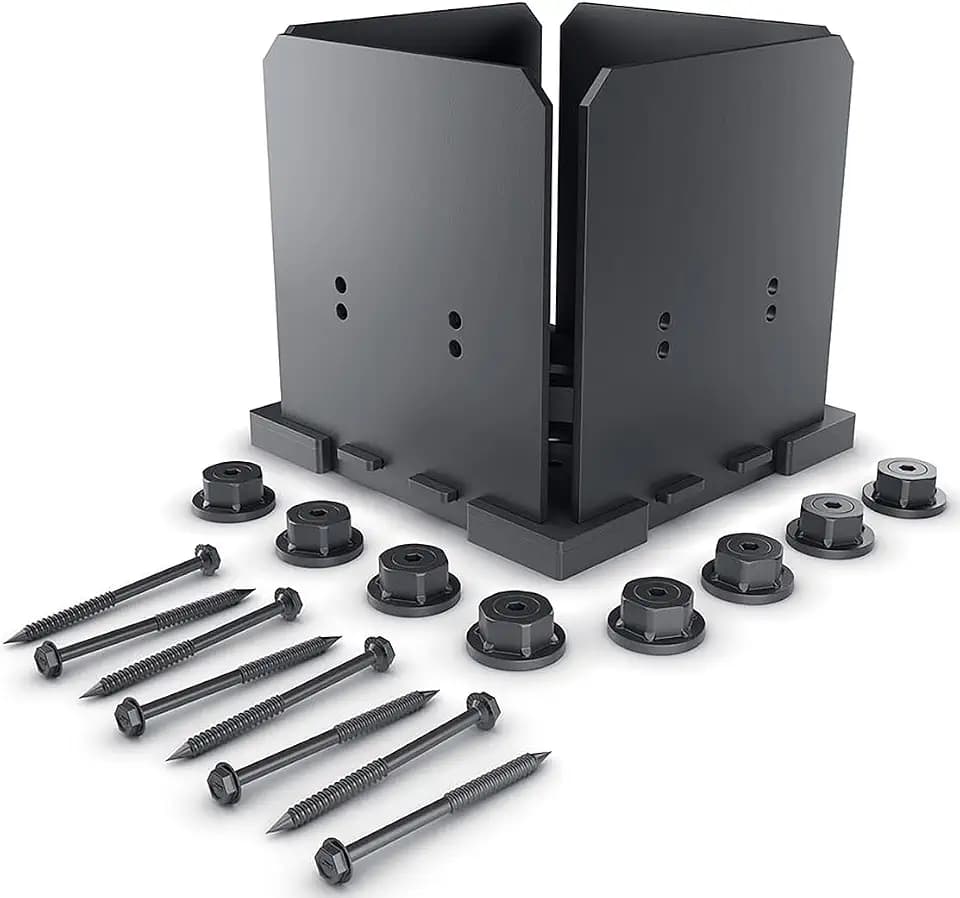 OZCO Ironwood Post Base Kit, 8in x 8in, 1 Kit with Hardware, Black