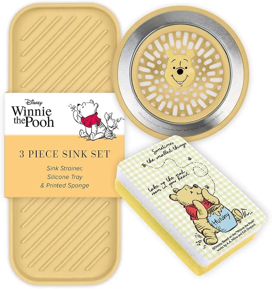 Disney Winnie the Pooh Sink Drain Strainer, Dish Sponge & Silicone Tray Set
