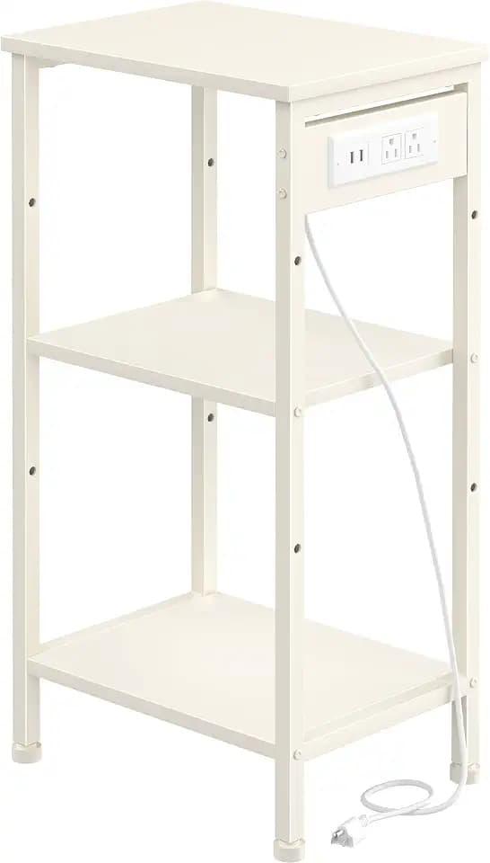 Asgolion Tall End Table with Charging Station, Narrow Tall Side Table