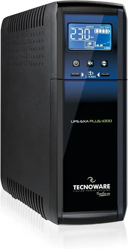 Tecnoware Power Systems - UPS EXA PLUS 1000 , Unterbrechungsfreie Stromversorgung für Gaming-PCs und Konsolen , AVR-Technologie , 10 Min Autonomie für PC , 30 Min für Konsole , 1000VA , Metall