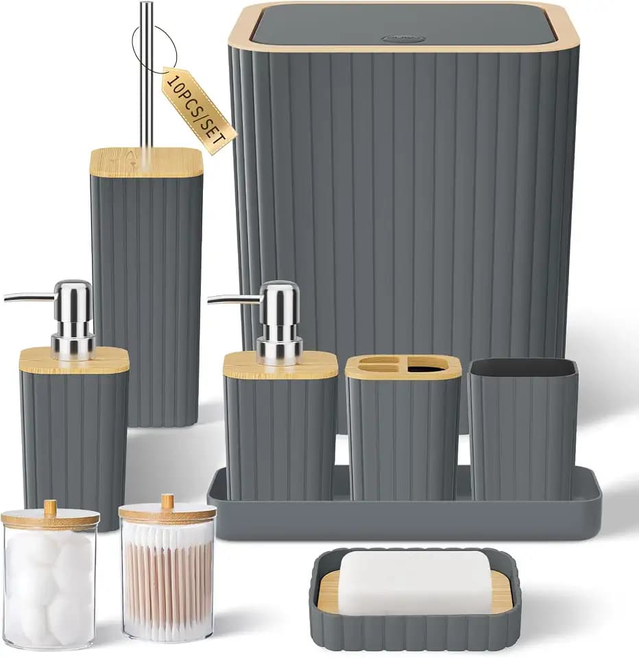 XLHOMO Bathroom Accessories Set - 10PC Elegant Grey Bathroom Set