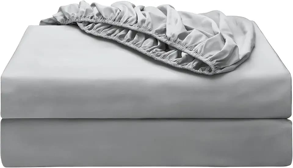 2-Pack Pure Cotton Fitted Sheet Full Size, 600 Thread Count 16" Deep Pocket Egyptian Cotton Fitted Sheet (2pcs, Full, Gray)