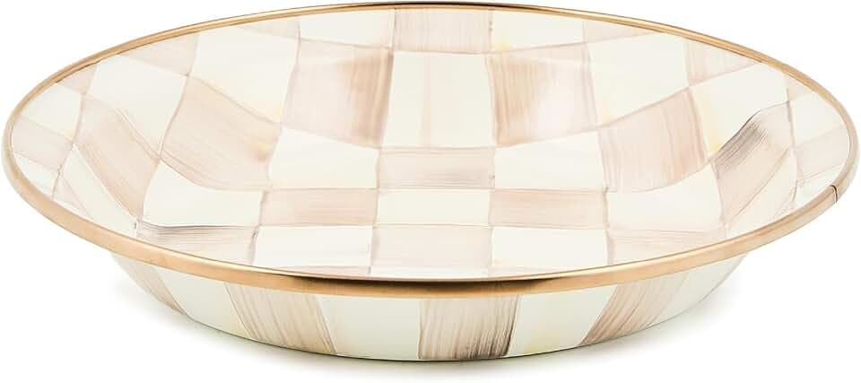 MACKENZIE-CHILDS Enamel Pie Plate, Brown-and-White Mocha Check