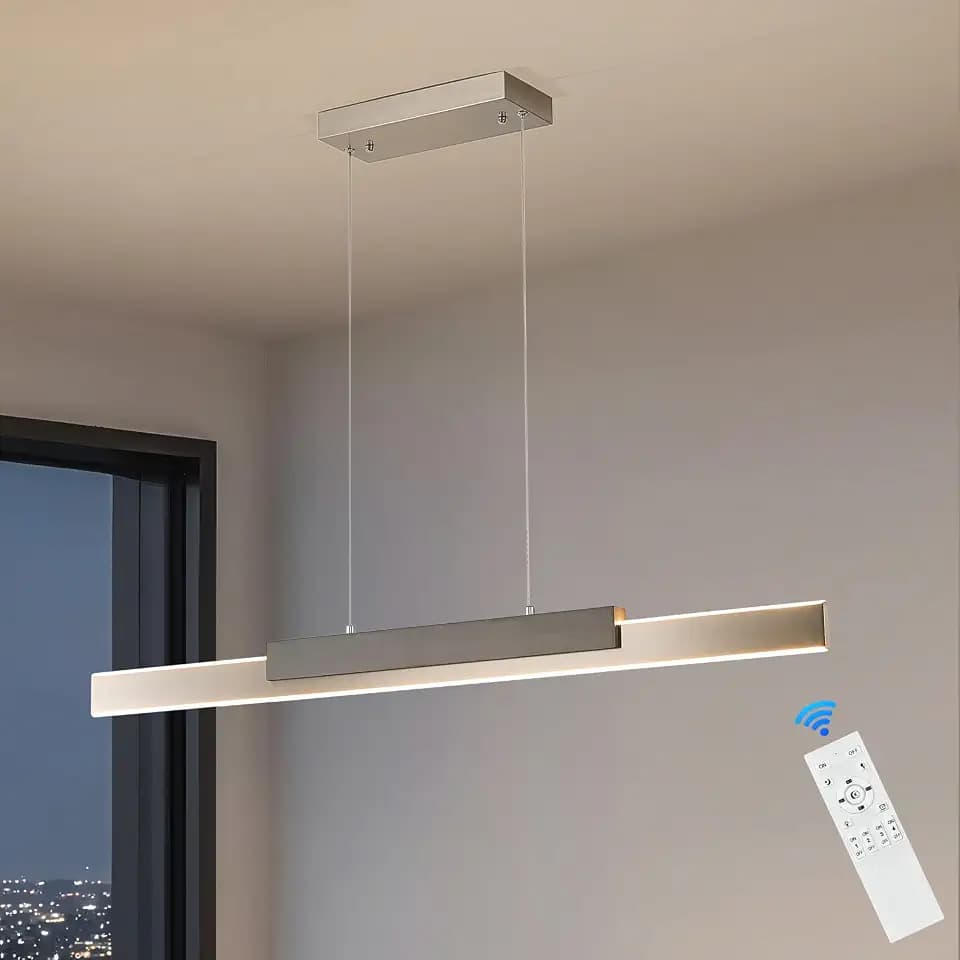 Modern LED Linear Pendant Light 57in Brushed Nickel Island Light Dimmable