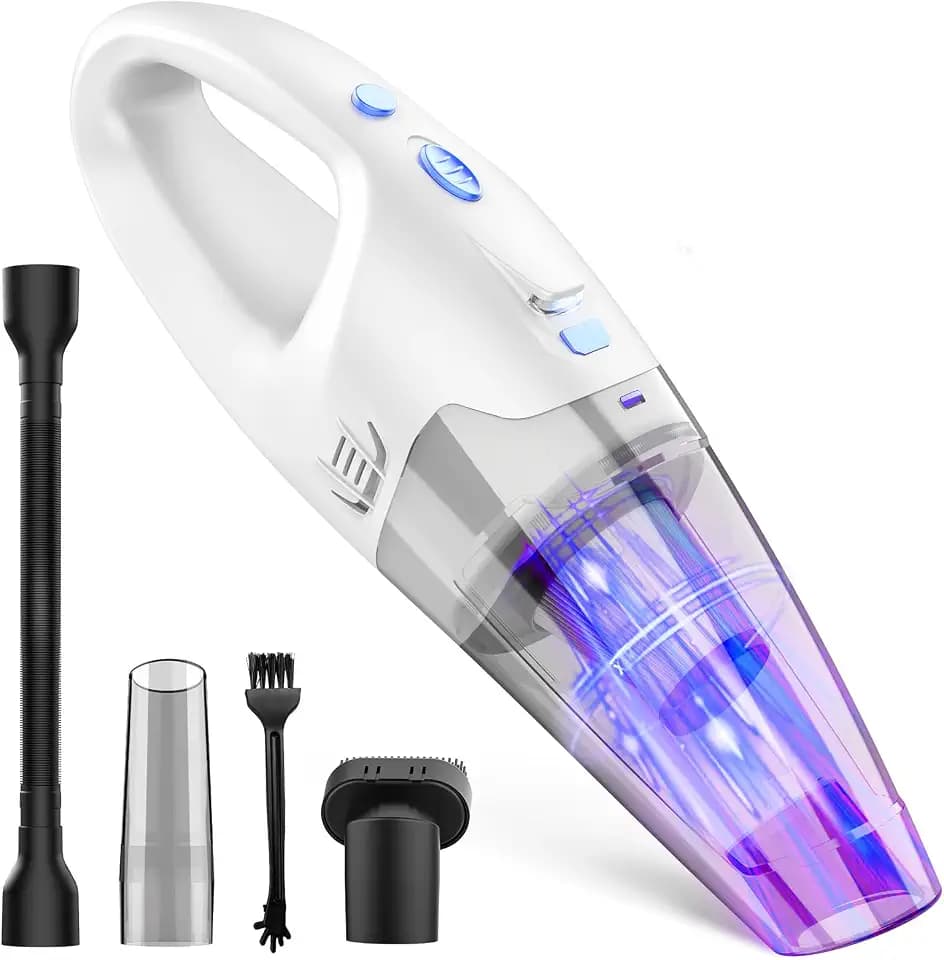 FUOAYOC Handheld Vacuum Cordless, 6KPA Strong Suction & 25 Mins Runtime, 1.6lbs Lightweight Hand Vacuum Cordless Rechargeable with HEPA Filter/LED Light/Multi-Accessories,for Home/Car/Office Cleaning