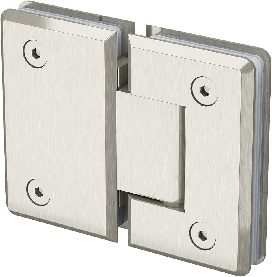 Brass 180 Degree Glass Shower Hinge, Brushed Nickel, Round Edge