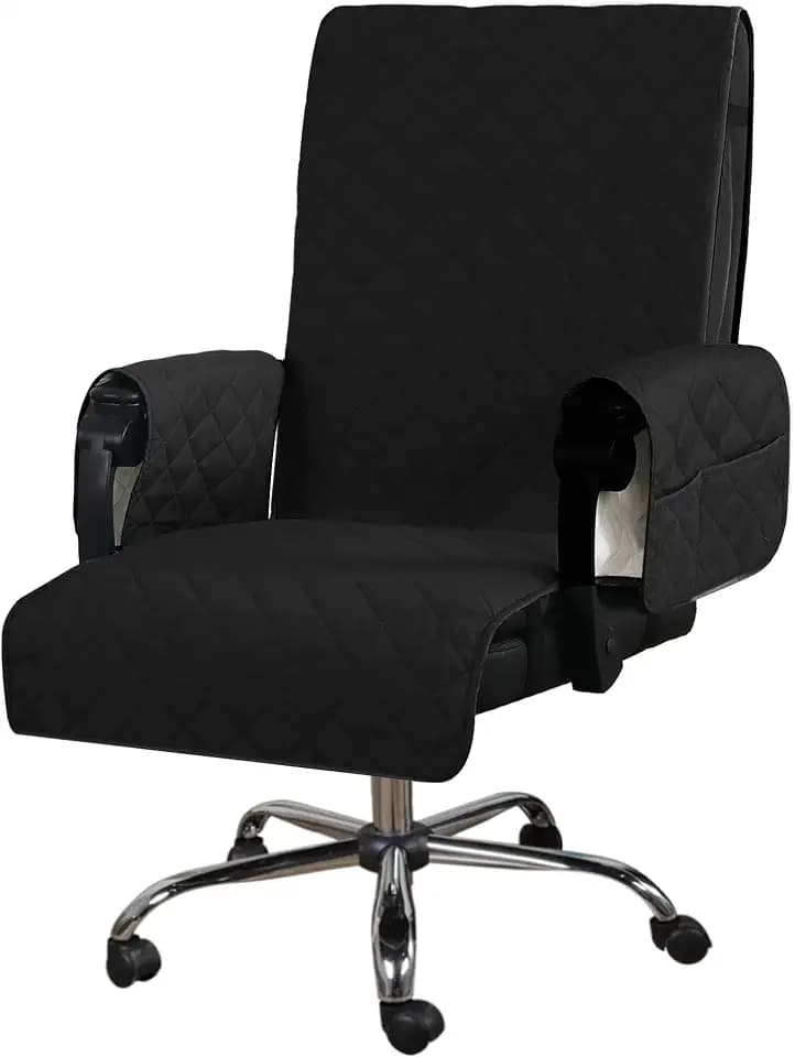 H.VERSAILTEX Water-Resistant Office Chair Protector – Universal High-Back Cover with Non-Slip Buckles, Fits Executive,Gaming and Desk Chairs (Black/Grey, Washable)