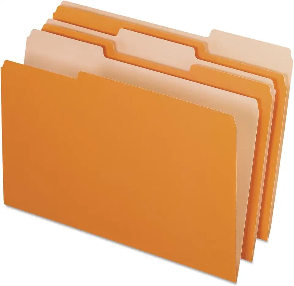 Pendaflex 435013ORA Interior File Folders, 1/3 Cut Top Tab, Legal, Orange (Box of 100)