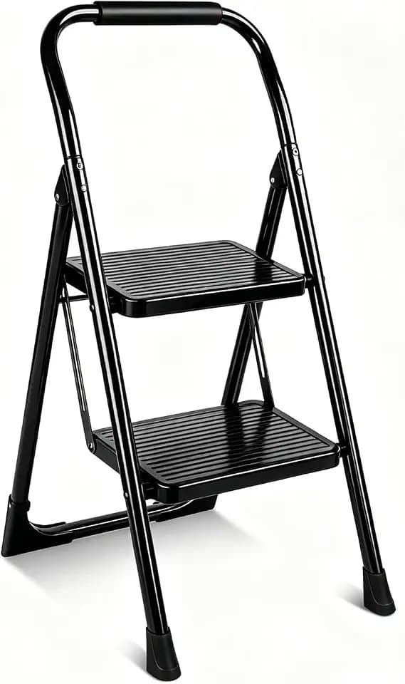 Valeo 2 Step Ladder, Folding Step Stool for Adults, Black