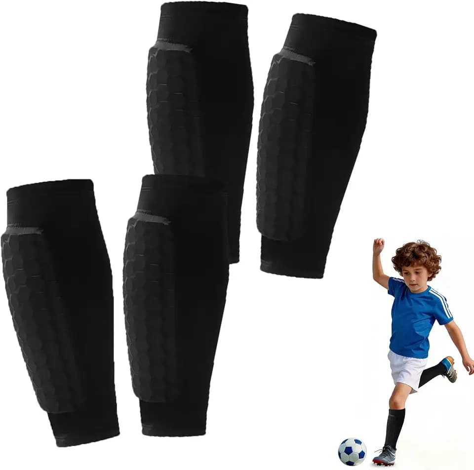 2 Pairs Soccer Shin Guards, Shin Guards Soccer for Kids Youth Adult Calf Compression Sleeve with Honeycomb Pads, Calf Protective Gear for Football & Baseball for Boys, Girls