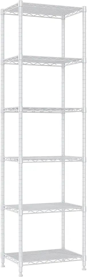 REGILLER 6 Wire Shelving Steel Storage Rack Adjustable Unit Shelves for Laundry Bathroom Kitchen Pantry Closet (16.7L x 11.9W x 64H, White)