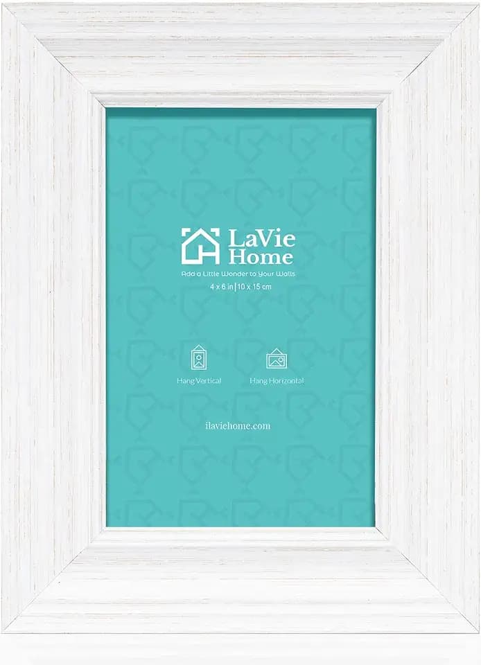 LaVie Home 4x6 Picture Frames (1 Pack, Distressed White) Rustic Photo Frame Set with High Definition Glass for Wall Mount & Table Top Display