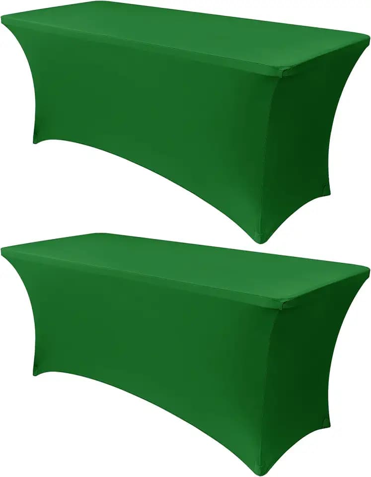 Obstal 8ft Stretch Spandex Table Cover, 2 Pack, Emerald Green
