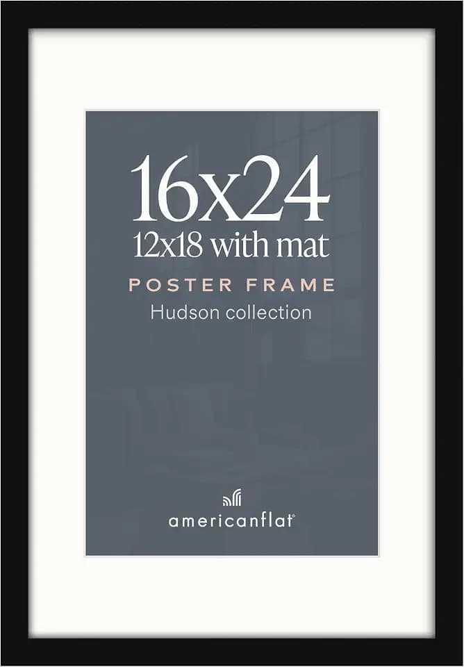 Americanflat 16x24 Poster Frame - Matted to 12x18 - Black