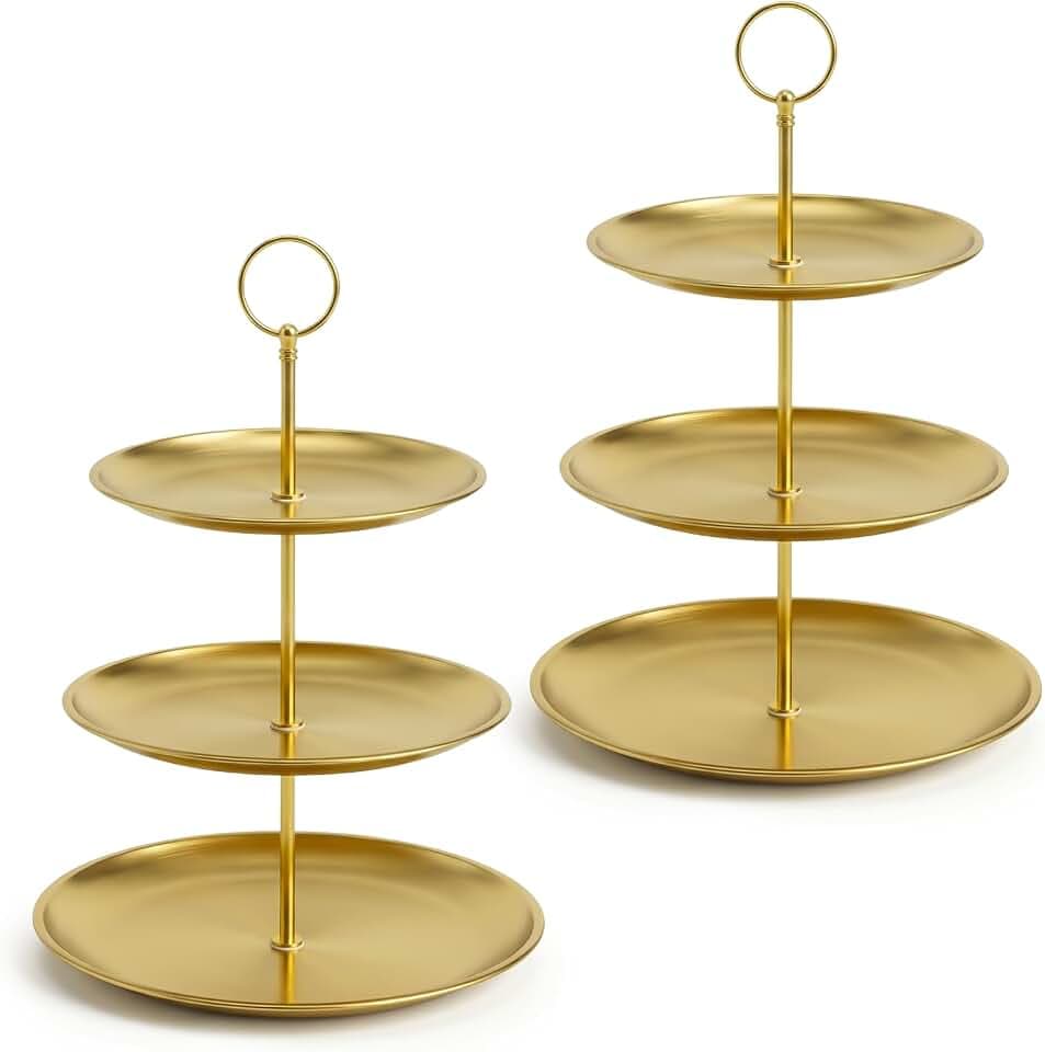 2Pcs 3 Tier Stainless Steel Cupcake Stand Gold Metal Serving Tray Cake Holder Stand Cupcake Display Tower for Holiday Dessert Table Decorations Party Wedding
