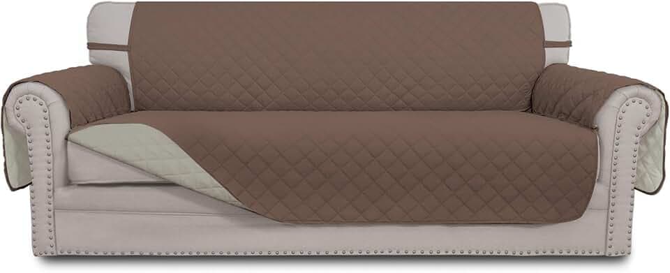 Easy-Going Reversible Oversized Couch Cover for 3 Cushion Couch Sofa Cover for Dogs Water Resistant Furniture Protector Cover with Foam Sticks for Pet (Oversized Sofa, Brown/Beige)