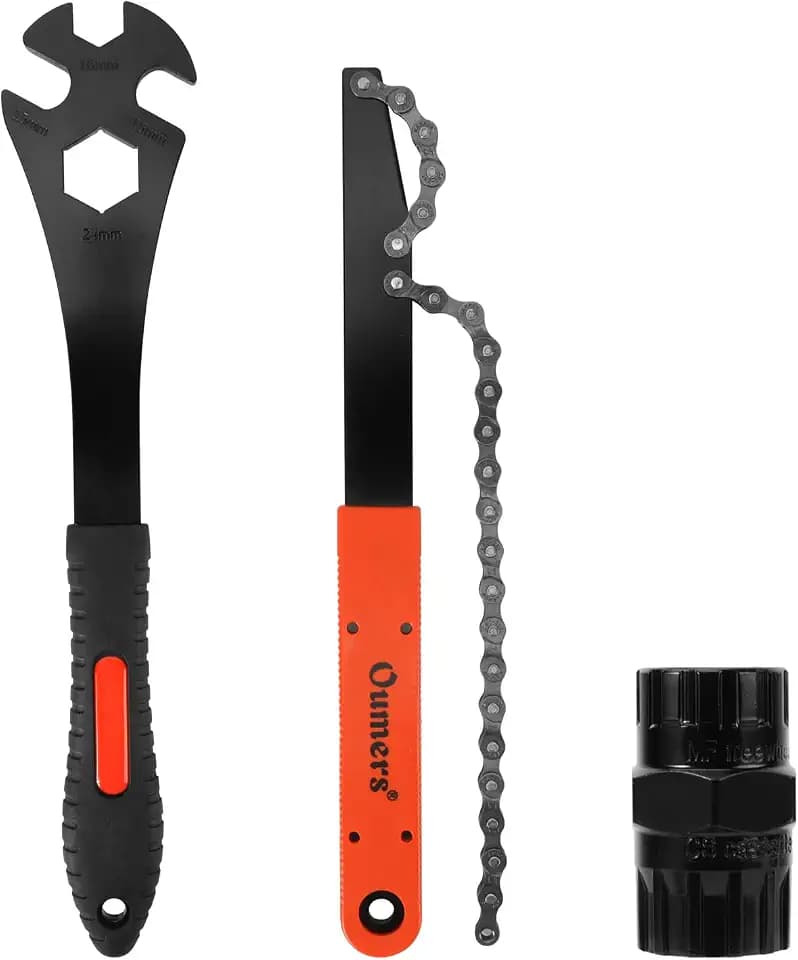 Oumers Bike Cassette Removal Tool, Bicycle Chain Whip+Pedal Wrench+2 in1 Freewheel Removal Tool, Bicycle Pedal Removal Tool, Freewheel Remover, Wrench Sprocket Remover for Bike Repair