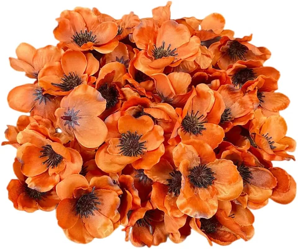 Rikyo 100pcs Orange Artificial Flowers Poppy Silk Flower Heads Bulk 7cm