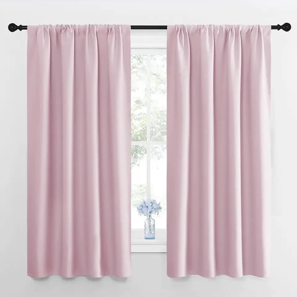 NICETOWN Kitchen Curtains, Short Blackout Drapes, Baby Pink, 42" Wide by 54" Long, 2 PCs, Thermal Insulated Blackout Curtain Panels for Kids Room, Play Room