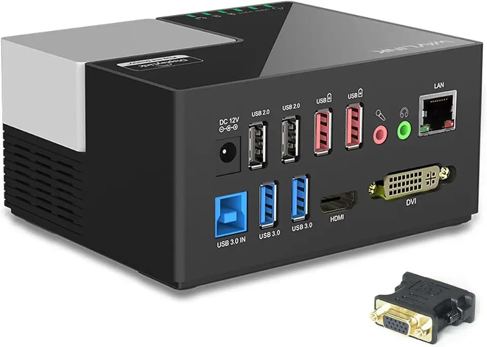 Wavlink USB 3.0 Laptop Docking Station für Tablets/Notebooks Universal Dock mit Dual HD Video Monitor Display DVI,HDMI,VGA, Gigabit LAN Ethernet,Audio,4xUSB Ports,2 x Ladeanschluss für PC- Schwarz