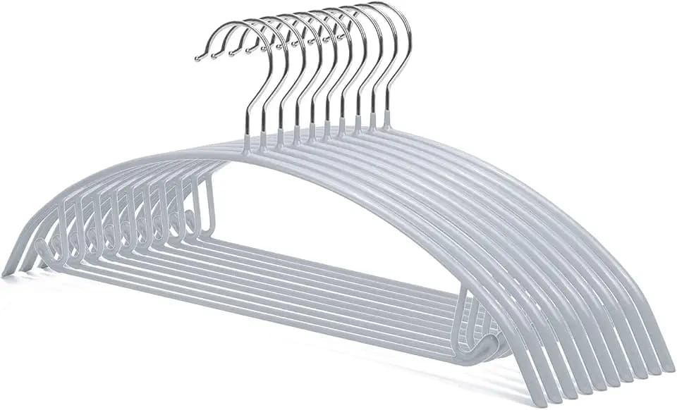 Nature Smile Non Slip PVC Coating Sweater Hangers,Dress Suit Coat Hangers,Shoulder Bump Free Golf T Shirts Clothes Hangers (Silvery Grey Color 10 Pack)