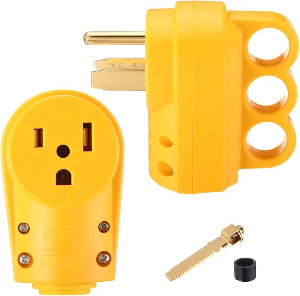 Tellegloww 2 Pcs 50amp Female Welder 6-50p Plug & 6-50r Receptacle RV Electrical Campers 3 Prong 125/250V Universal Plug and Receptacle with Easy Unplug Design , ETL Listed
