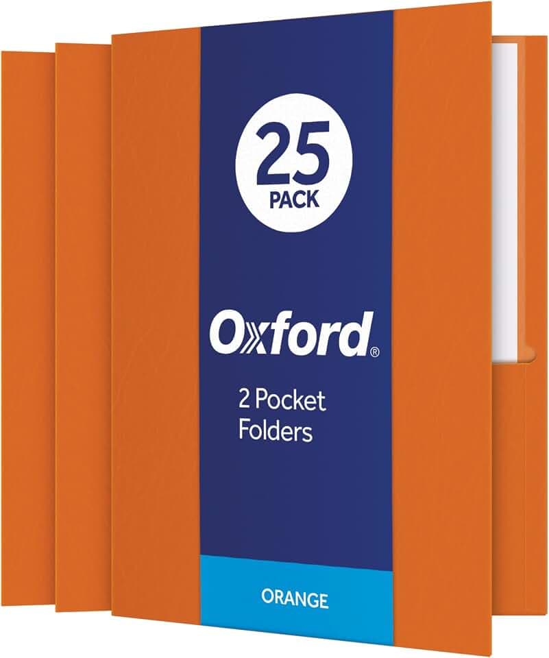 Oxford Twin-Pocket Folders, Textured Paper, Letter Size, Orange, Holds 100 Sheets, Box of 25 (57510EE)