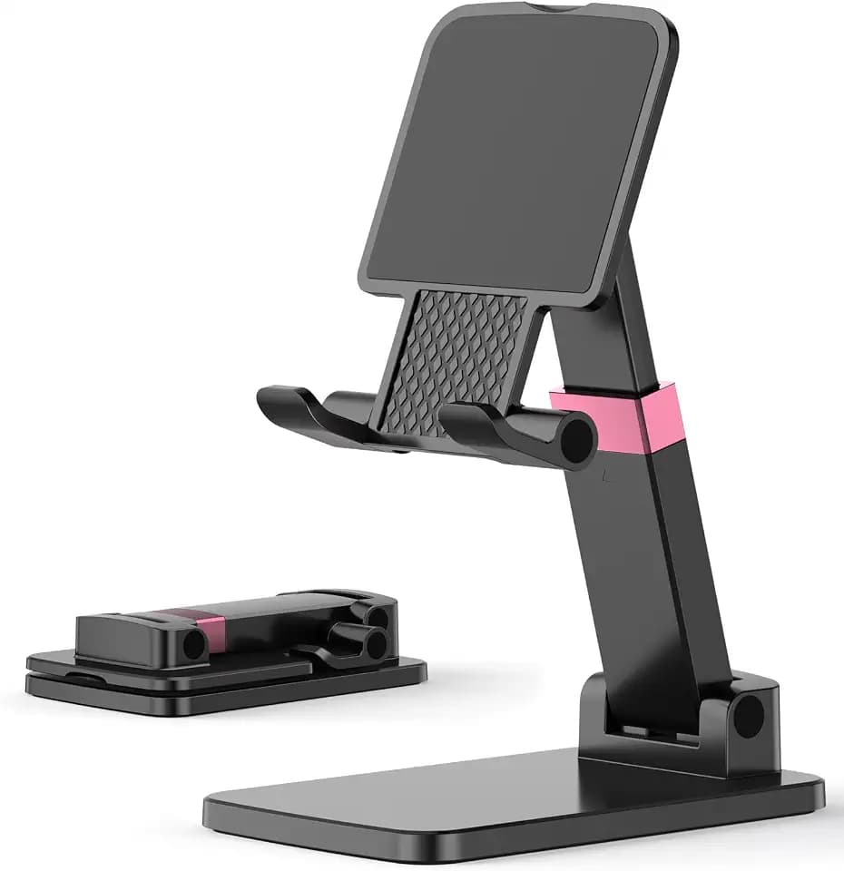 Phone Stand for Desk Cellphone Holder Height Angle Adjustable Stands, Anti-Slip Base, Compact Design for iPhone Android Devices,Black,1Pack