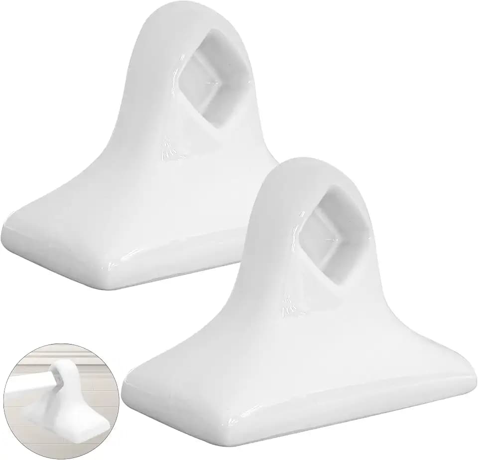 IWIWE 2 Pcs White Ceramic & Porcelain Towel Bar Brackets - Vintage Retro Towel Rack Post Holder | Mid Century Modern Bathroom & Kitchen Accessory, Flat Back, Rod Not Included