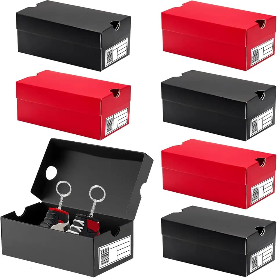 Arsmat 16 Pack Mini Sneaker Gift Boxes, 4.7 x 2.5 x 2 Inch Small Shoes Box with Editable Labels for Parties, Sports-Themed Candy, Cookies, Snacks (Black&Red)