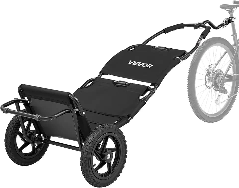 VEVOR Bike Cargo Trailer 60 lbs Load 3-in-1 Bicycle Wagon Cart Folding, Backpack/Trailer/Pushcart Mode with 12-Inch Wheels, Foldable Carbon Steel Frame, Fits 22-28 in Bike Wheels, for Carrying Cargo