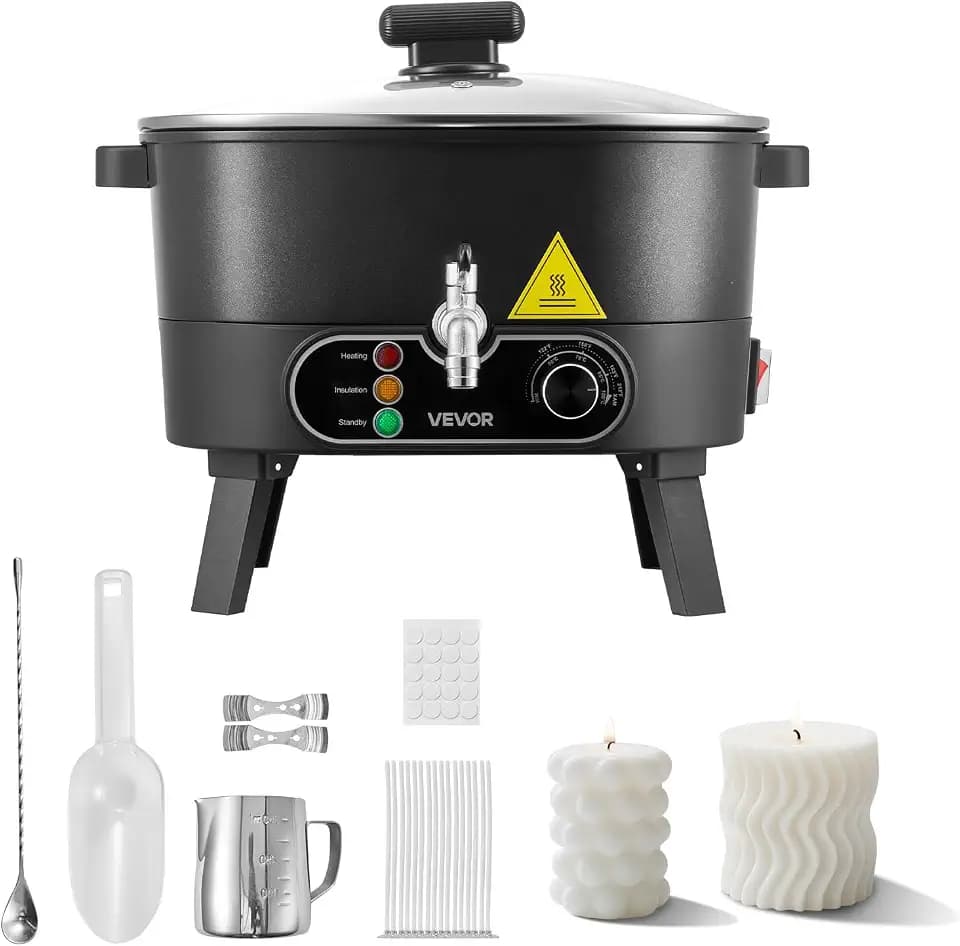 VEVOR Wax Melter for Candle Making, 6.3 Qts, Fast and Even Heating, with Easy Pour Spout and Temperature Control, Grooved Base for Non-Stick and Smooth Flow, Wax Melting Pot for Making Candles Soaps