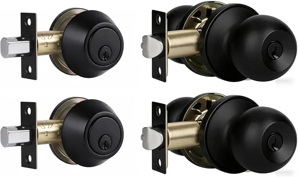 Exterior Door Lock Set with Deadbolt, Keyed Alike Door Lock with Key for Front and Entry Doors, Matte Black Finish, 2 Pack