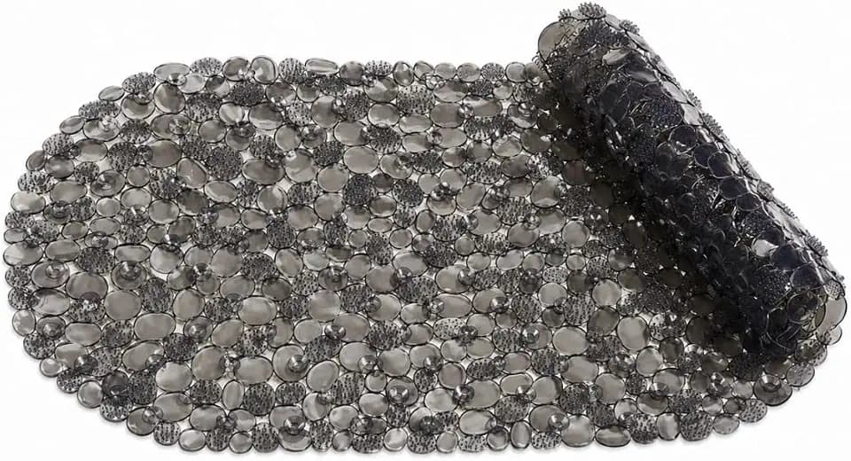 Bath Bliss Non-Slip Pebble Bathtub Mat 18x36 Oval Smoke Color | Suction Cup Shower Mat with Drain Holes | Machine Washable Anti-Slip Tub Mat