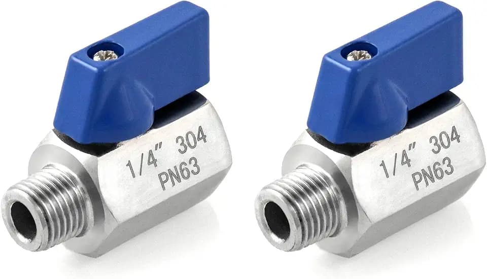 QWORK Mini Ball Valve, 2 Pack 1/4" NPT Thread Female and Male 304 Stainless Steel Shut-Off Valves