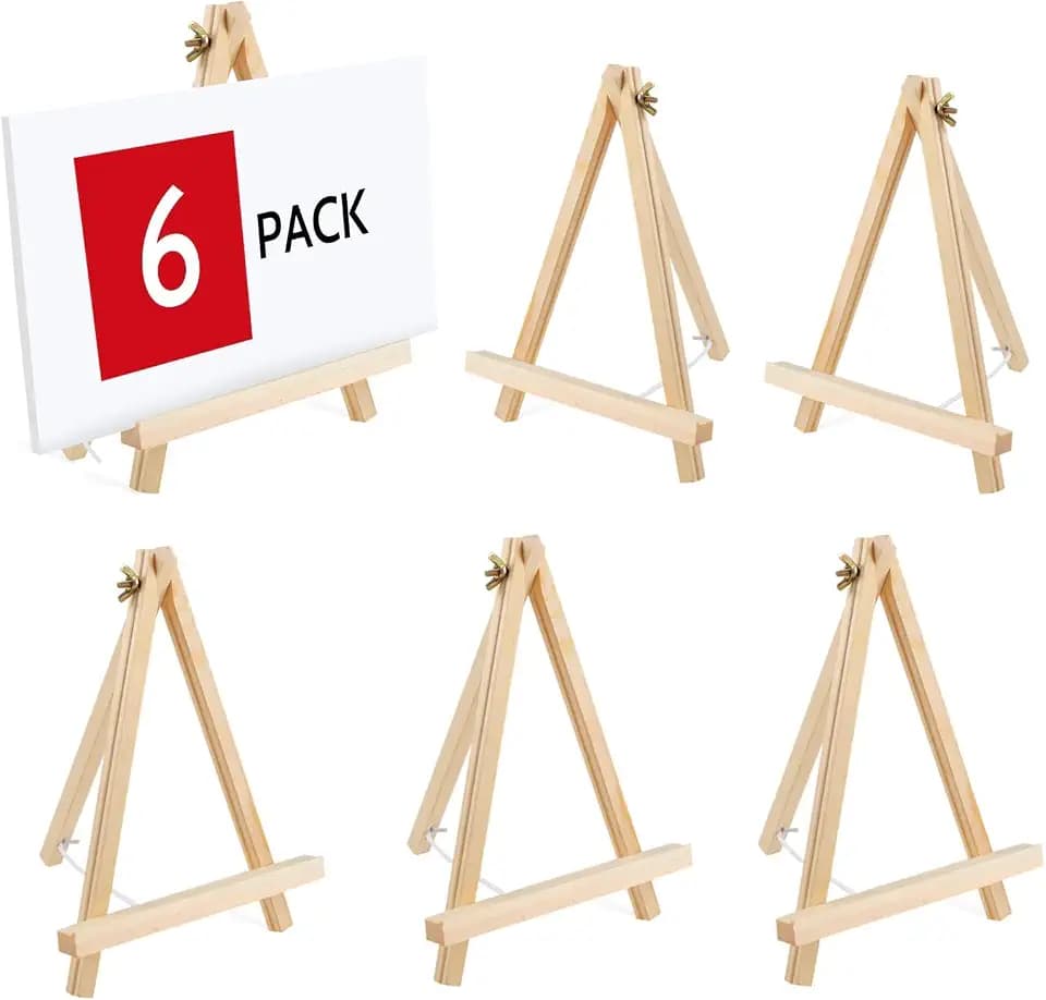 6PCS Wood Easels, 9 Inches Tabletop Easels, Tripod, Painting Party Easel, Kids Student Tabletop Easels for Painting, Art Craft Painting Easel Stand for Artist Adults Students