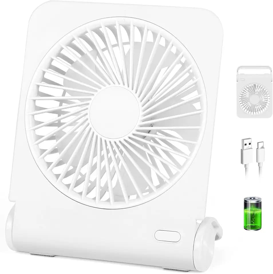 Diealles Shine Kleiner Tischventilator, 2500mAh Tragbarer USB Ventilator, 4 Geschwindigkeiten Ventilator Leise, 220°Einstellbar, Fan für Zuhause Büro Bibliothek Reisen, Weiß