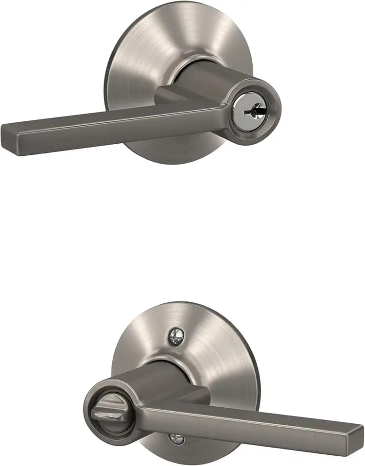 SCHLAGE Latitude Keyed Entry Door Handle, Reversible, Satin Nickel